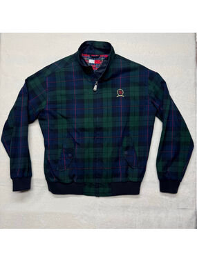 Tommy Hilfiger Jeans Plaid 6.0 Harrington Crest Green Blue Plaid Jacket Medium